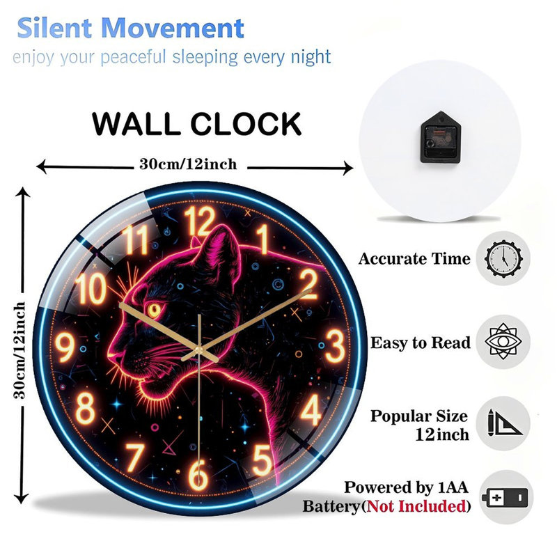 Horloge murale Neon Panther