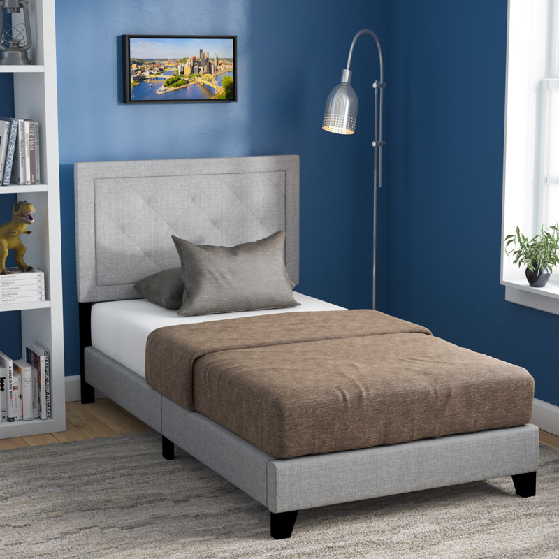 Lit simple tapissier standard Keelin, Gris
