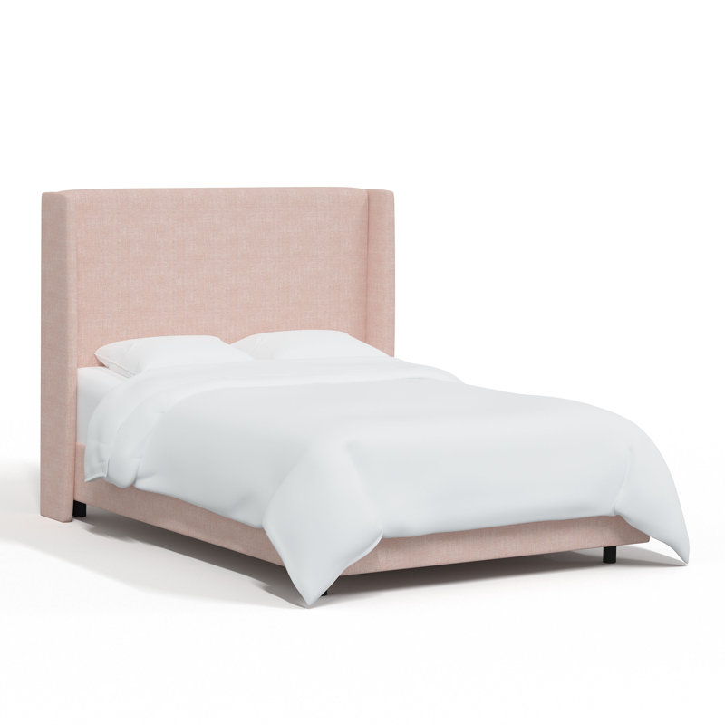 Lit tapissier standard à profil bas, Lin quartz rose texturé Zuma, Grand