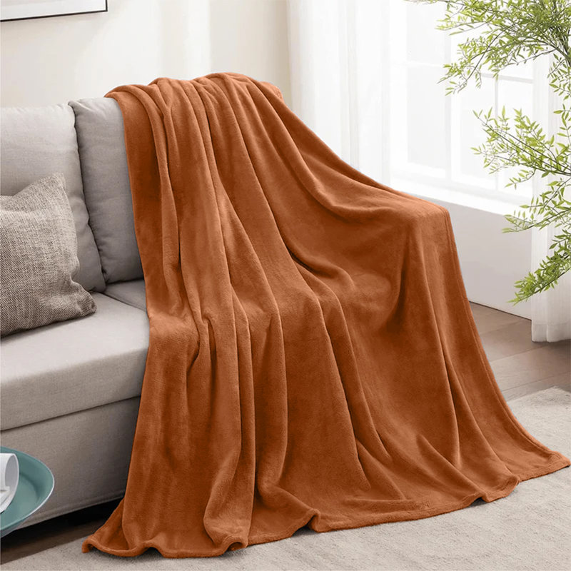 Ultra Soft Plush Faux Fur Reversible Fleece Blanket, Rust, Single
