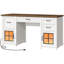 Bureau de direction 58 po, bureau d'ordinateur de ferme avec tiroirs et classeur, bureau personnel en bois avec prise de courant et lumière DEL, espace de travail pour écrire-722675905