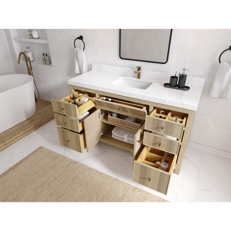Meuble-lavabo simple 60 po avec comptoir en quartz 60 po, Calacatta Nuvo