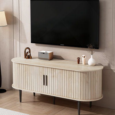 Meuble télé, console télé moderne avec compartiment de rangement et porte coulissante pour salon, chambre à coucher, bureau