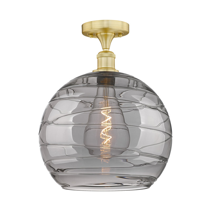 Plafonnier semi-encastré 1 lumière 13,75 po Cindi, 15.25" H x 5.88" W x 5.88" D, Or, Gris fumée clair