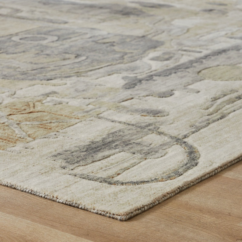 Studio Glyphs by Katie Merz Sandstone Gray Wool Handcrafted Area Rug, Rectangle 5' x 7'