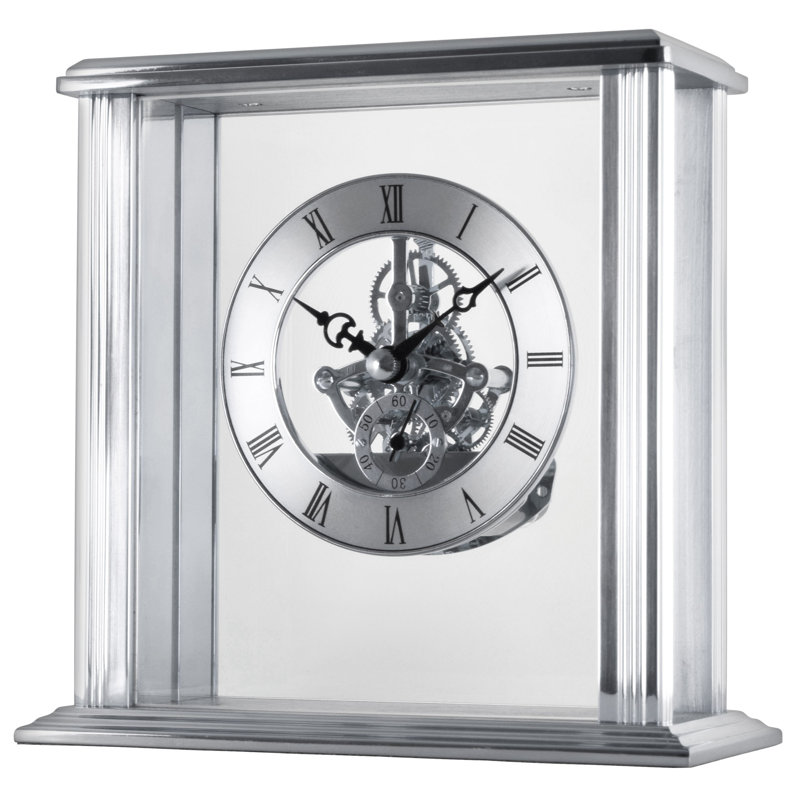 Roman Numeral Metal Quartz movement / Crystal Tabletop Clock in Silver