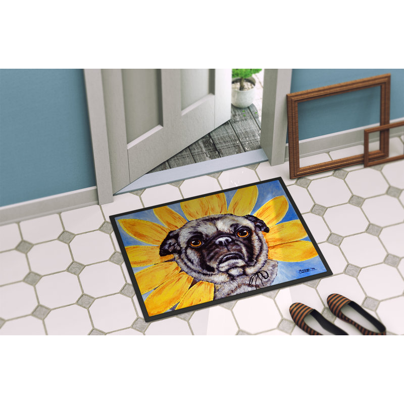Paillasson d’extérieur antidérapant de style tournesol Truckee, Rectangle 1 pi 6 po x 2 pi 3 po