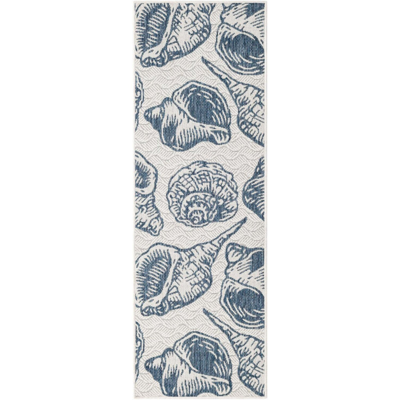 Tapis contemporain de couleur ivoire et bleu marine Avelynn, Tapis de couloir 2 pi x 6 pi 1 po