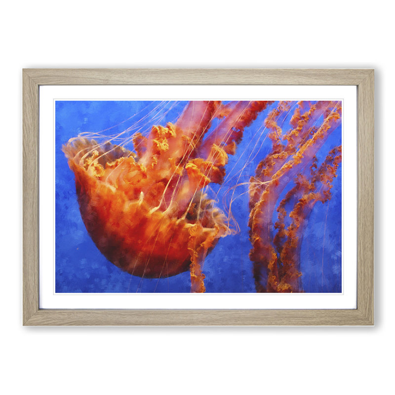 Jellyfish Vol.2 - Picture Frame Painting, 27cm H x 36cm W x 2cm D, Oak