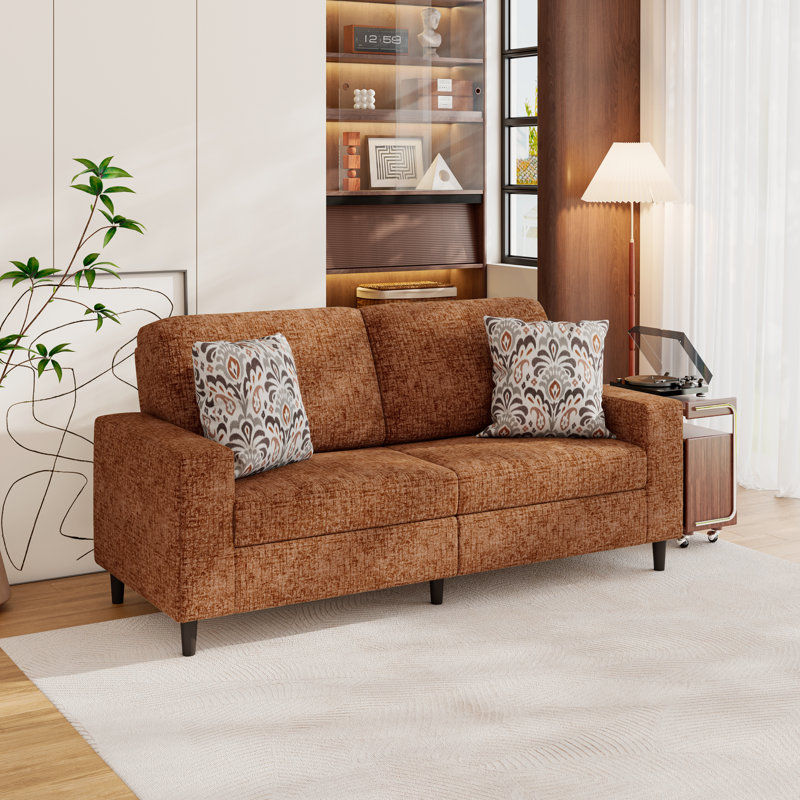 Canapé à accoudoirs carrés 77,5 po Yosselin, Chenille orange