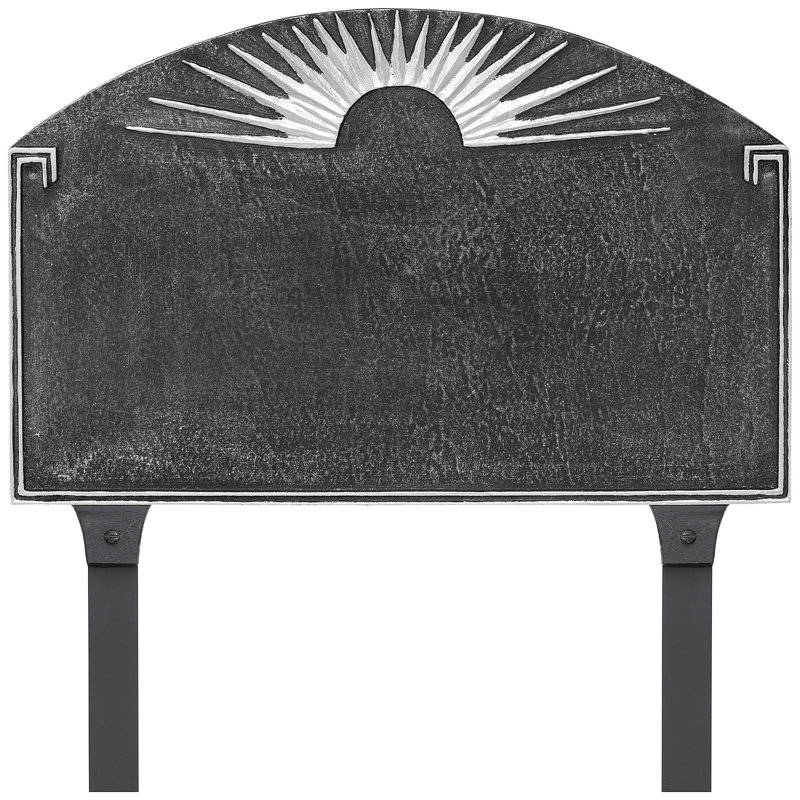 Plaque d’adresse pour gazon à 2 lignes à polygramme de soleil, Fer suédois / argent, Oui