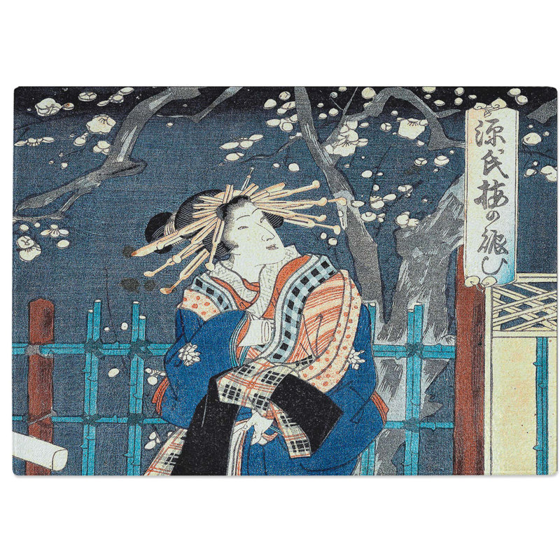 Tempered Glass Courtesan with Plum Blossoms Chopping Board, 39 cm W x 28.5 cm L