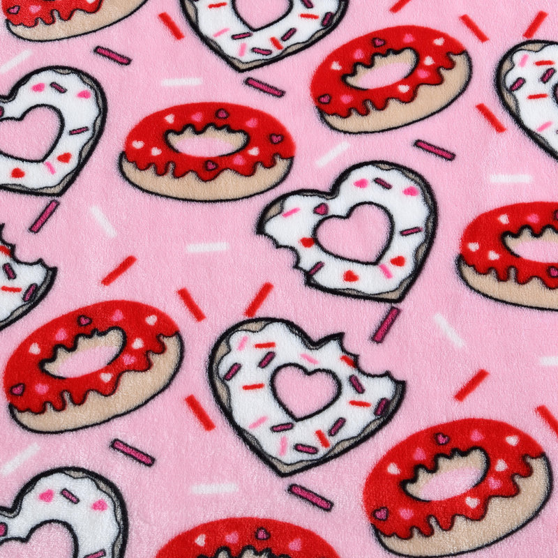 Betsey Johnson Printed Ultra Soft Plush Fleece Blankets, Jeté, Donut Hearts - rose