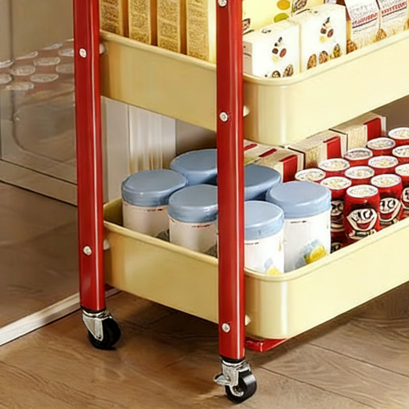 Foldable 3-Tier Rolling Utility Cart with Metal Baskets - Space-Saving, No-Assembly Storage Trolley with Wheels for Kitchen, Pantry, Bedroom, and Office