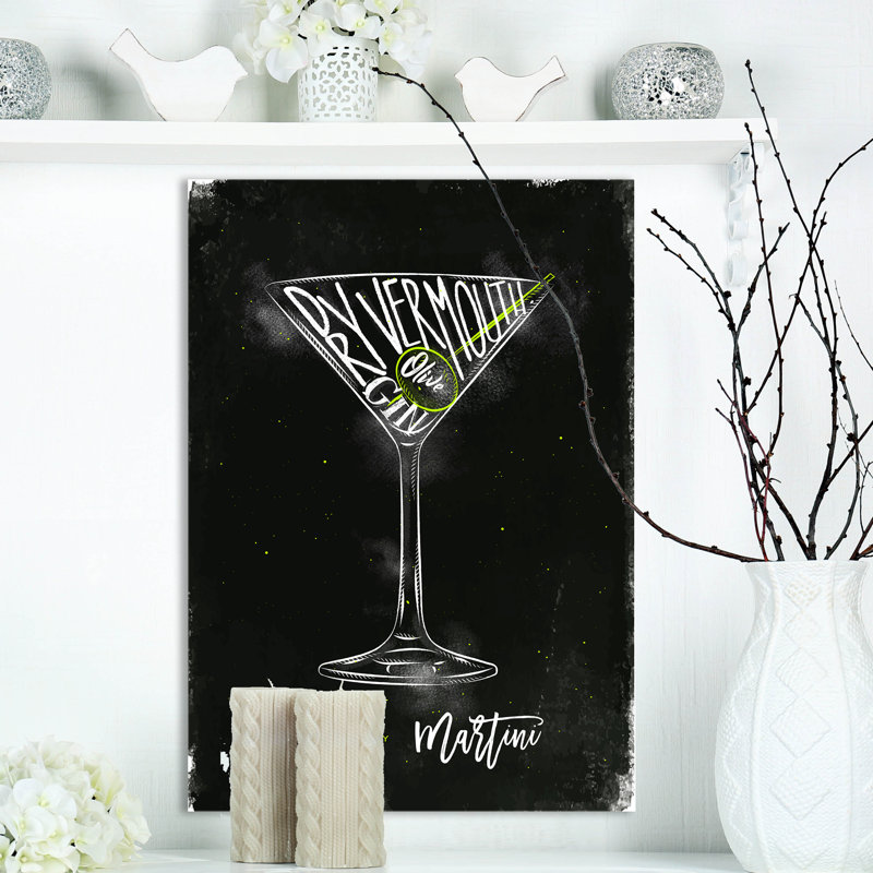 Couleur de la craie de cocktail dirty martini-impression d’art textuel Food, H 20 po x l 12 po x P 1po, Toile tendue