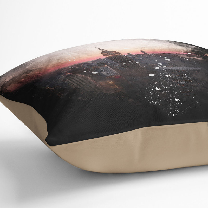 The Empire State in New York Paint Splash Cushion with Filling, 55cm H x 55cm W x 20cm D, Stone