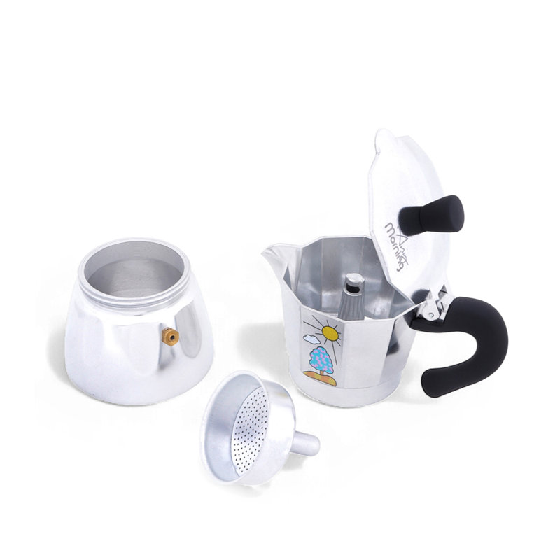 Moka Pot Espresso Maker 240 ml 6-Cup Aluminum Stovetop Coffee Pot with Safety Valve for Gas Electric Ceramic Stoves Silver Patterned Finish
