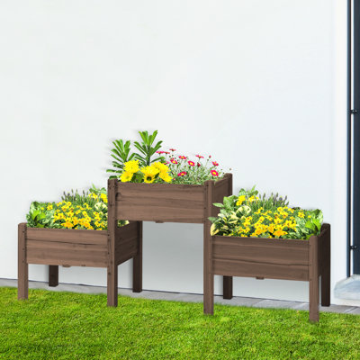 Support de jardin surélevé 3 boîtes, en bois pour légumes, herbes, fleurs. Bois massif, trous de drainage, L 31,5 po x l 17,75 po x l 31,5 po avec 3 bacs, support à fleurs.