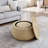 Round Storage Ottoman,Woven Rattan Fabric Ottoman,2 In 1 Function,Work As End Table And Ottoman,With Small Seat-Nature