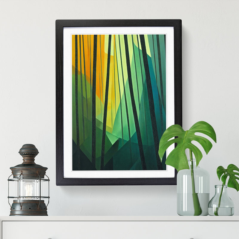 FRM-V0523-990X Forest Cubism Vol.1 - Picture Frame Print, 64cm H x 46cm W x 2cm D, Walnut Framed