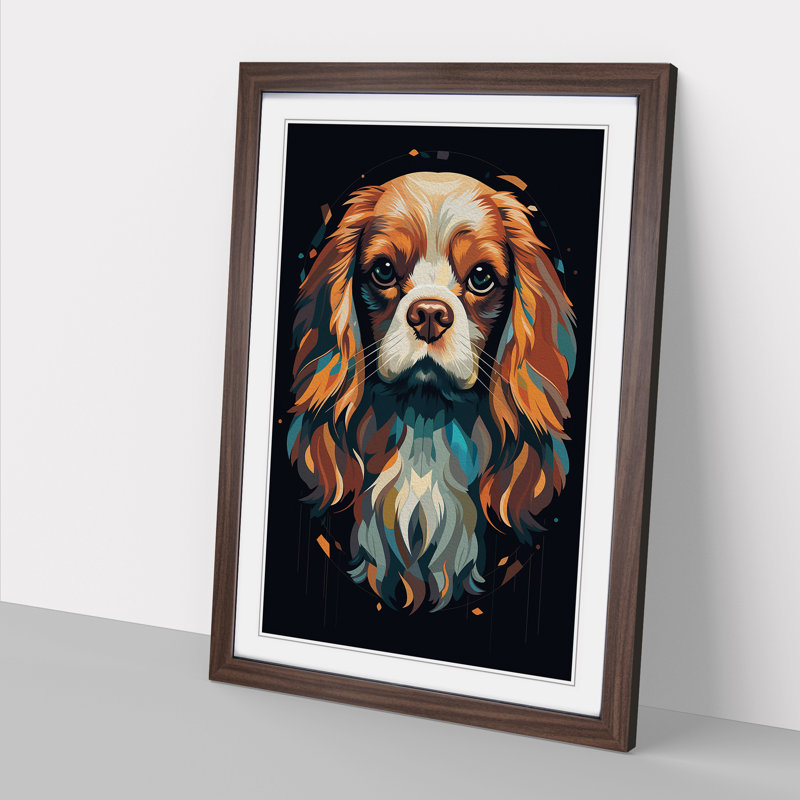 Cavalier King Charles Spaniel Minimalism No.2 - Single Picture Frame Print on Wood, Walnut, 46cm H x 34cm W x 2cm D