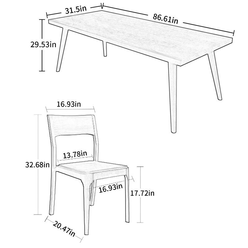 Marijanas 4 - Person Pine Solid Wood Solid Wood Top Four Leg Dining Set, 29.53"H x 86.61"L x 31.5"W