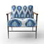 Chaise rembourrée moderne avec accoudoirs bleus et blancs Ikat-87345031