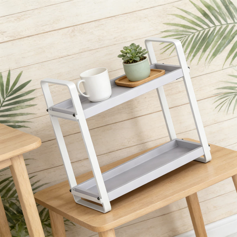 Organisateur de comptoir de salle de bain avec tablettes réglables, tablette de rangement en bois massif pour comptoir de salle de bain, évier de cuisine et organisation de bureau