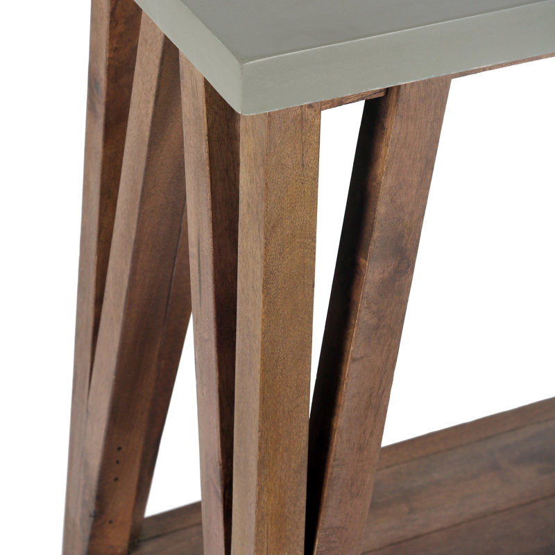 Brookside Modern Beach House Wooden Metal Concrete Coating Console Media Table With An Open Shelf, 29" H x 30" W x 15" D