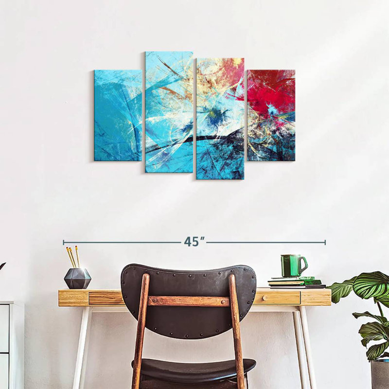 Avery - abstrait rouge et bleu, H 22 po x l 36 po