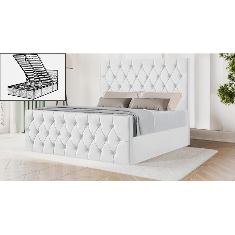 Dowden Upholstered Ottoman Storage Bed, Double (4'6), White