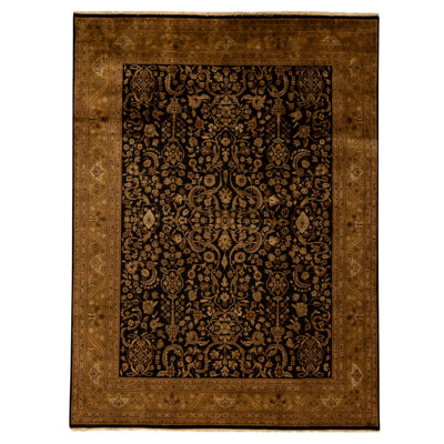 Tapis noir et doré de haute qualité noué à la main