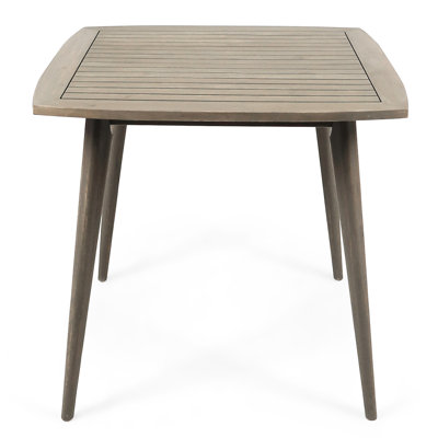 Square Outdoor Table With Gray Wood Surface And Straight Legs - Dining Excellence & Finish Timeless Choice