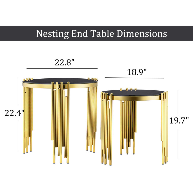Cleus Glass Top Nesting Tables, Black, Gold