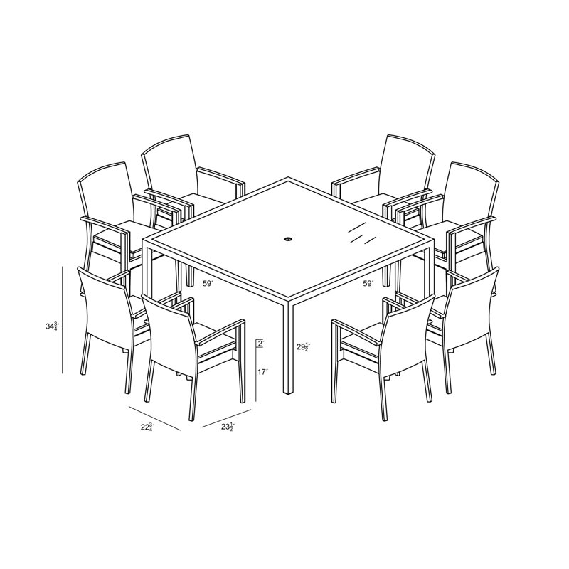 Urbana Outdoor 5 - Piece Dining Set with Cushions, Canvas Natural Sunbrella® Canvas, Coffee Bean, 4