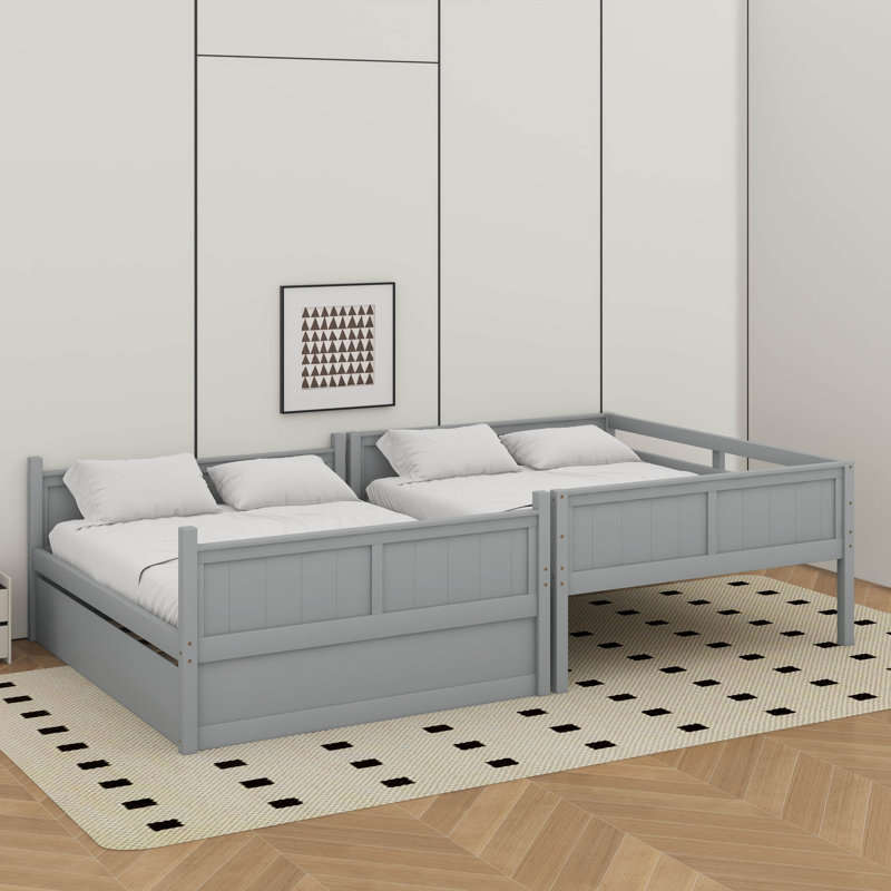 Full Over Full Bunk Bed With Trundle, Gray