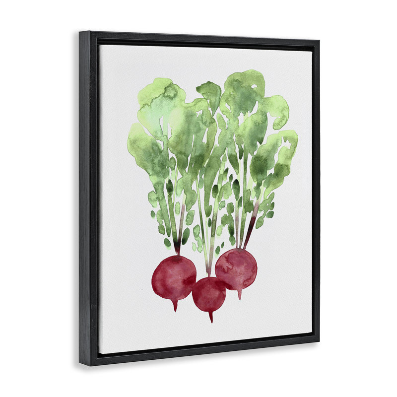 Cadre flottant aquarelle radis de jardin, design par Camila Juncos, H 21 po x l 17 po, Cadre flottant noir de jais