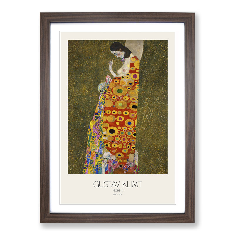Hope Ii with Border by Gustav Klimt - Framed Print, 36cm H x 27cm W x 2cm D, Walnut Framed