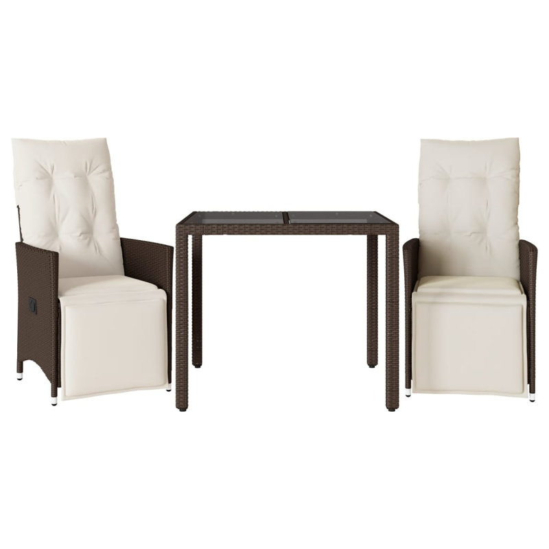 Patio Bistro Set With Cushions Brown Poly Rattan, 29.5" H x 35.4" W x 35.4" D, 2