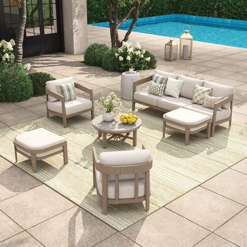 Harmonti  Patio Aluminum 5 Person Conversation Set With Concrete Table And Ottomans