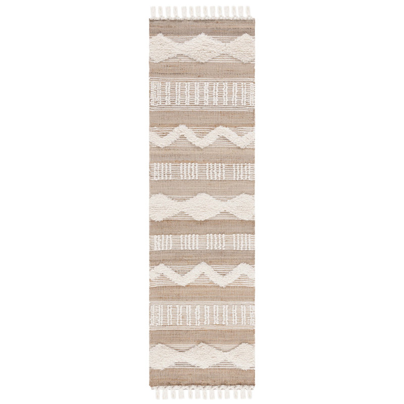 Atalee Natural Fiber Flat Weave Jute/Wool/Cotton Geometric Rug in Natural/Ivory, Runner 2'3" x 8'