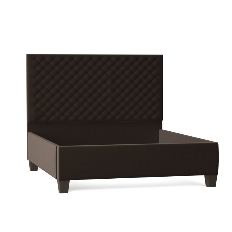 Leigh Upholstered Bed, Queen, Bella Black Performance Velvet, Brown Mahogany