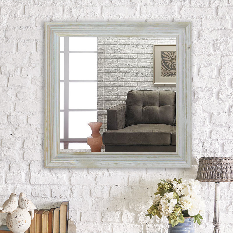 Aybar Solid Wood Flat Wall Mirror, 17.5" H x 17.5" W, Gray