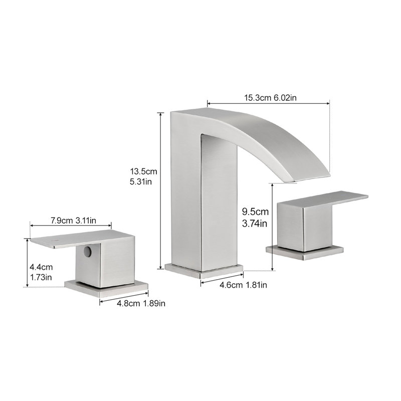 Robinet de meuble-lavabo à 3 trous de 8 pouces en acier inoxydable avec poignées, finition nickel, fonctionnement manuel Robinet mélangeur à 2 poignées pour lavabo
