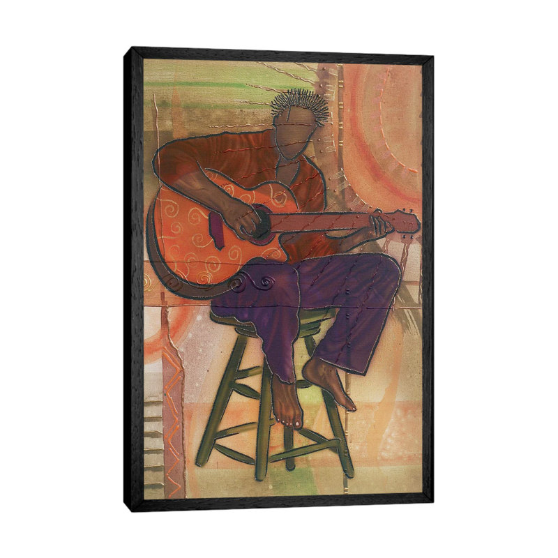 Mr Guitarman by Fred Odle - Floater Frame Print on Canvas, Black Framed