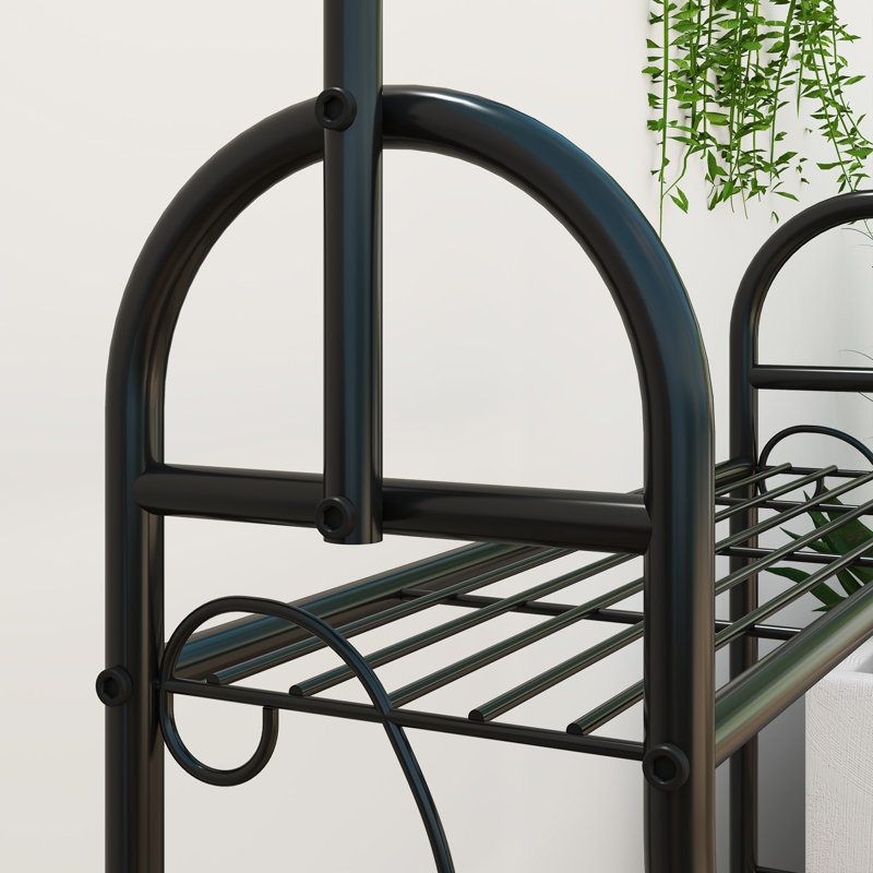3 Tier Plant Stand with Hanging Rod and Hooks, Plant Rack, Black