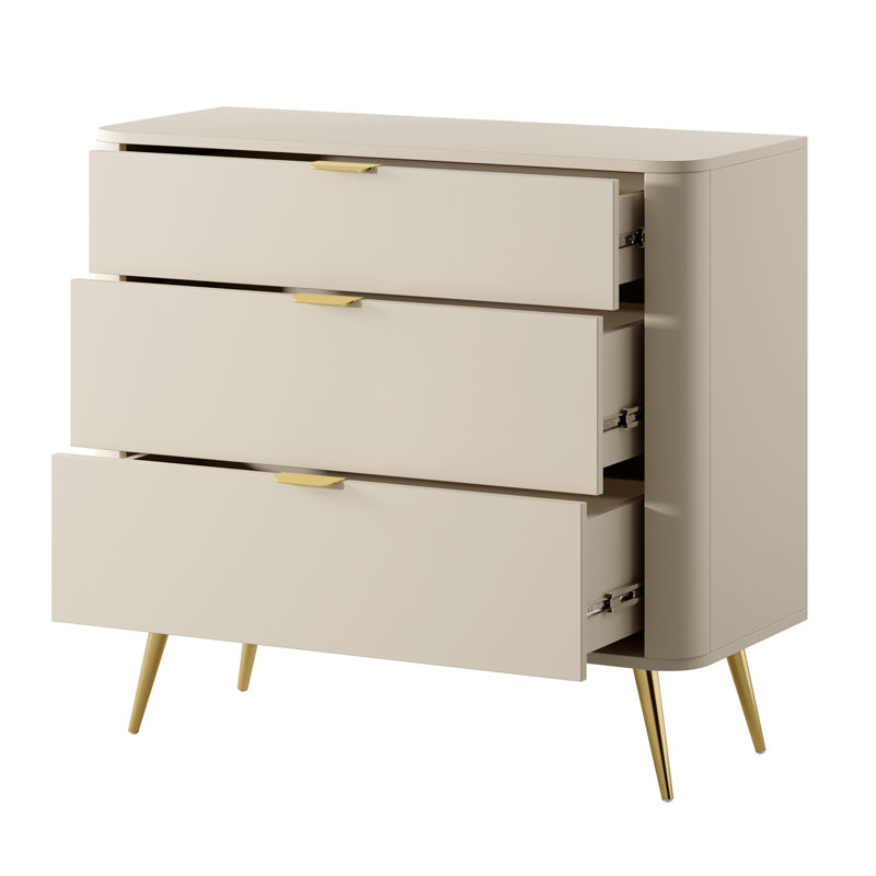 Oval Sideboard With Six Drawers Beige, 83.6cm H x 92.4cm W x 38cm D 