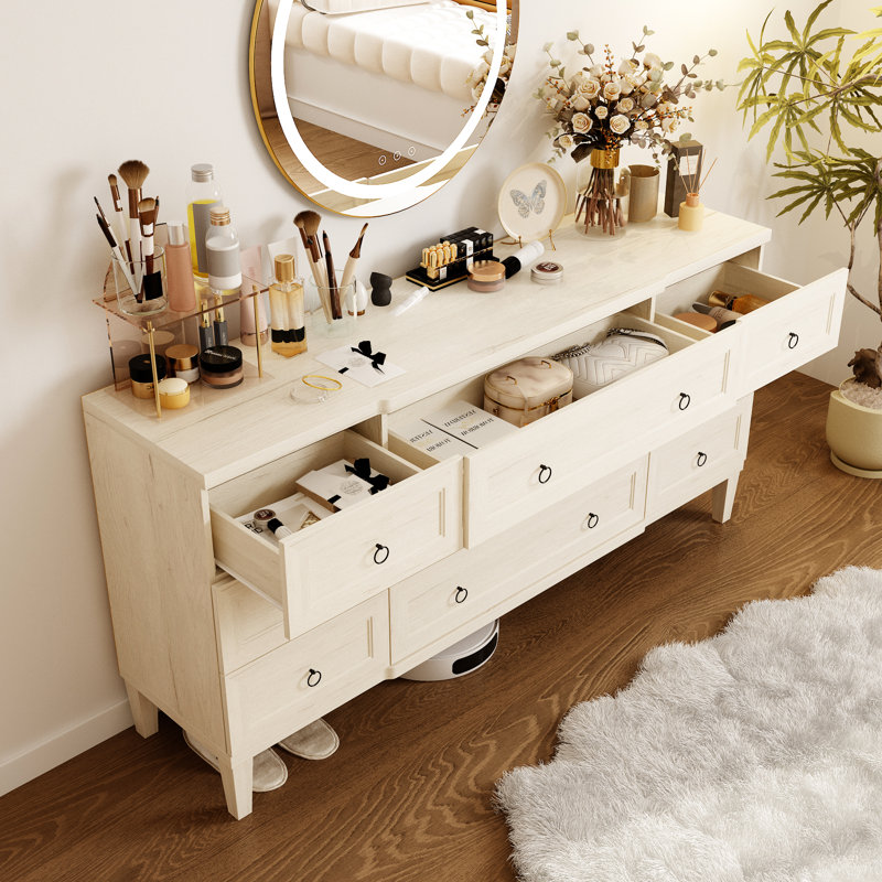 Commode à neuf tiroirs de style rustique, Beige