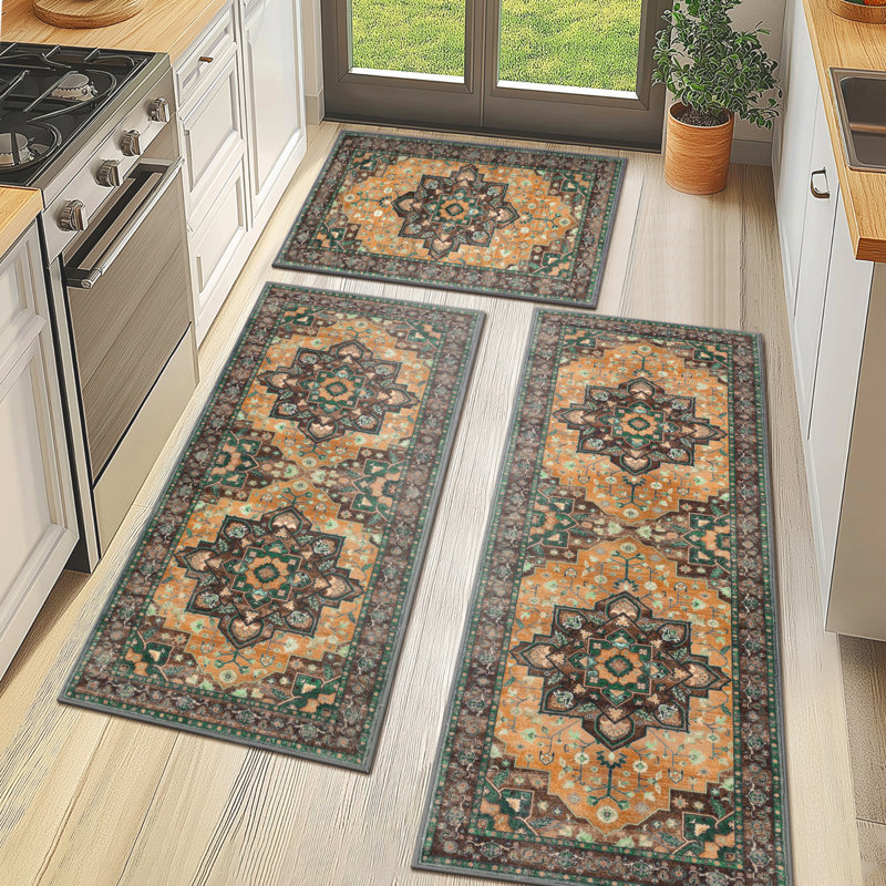 Tapis de cuisine antidérapant lavable à la machine (ensemble de 3), Jaune / vert