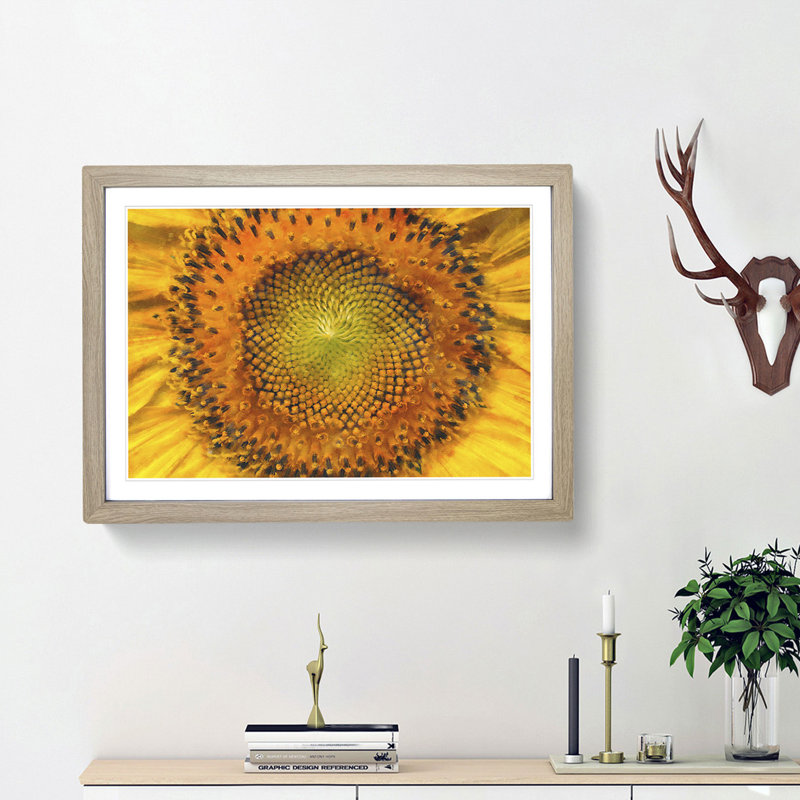 The Eye of a Yellow Sunflower - Picture Frame Painting Print, Oak Framed, 62cm H x 87cm W x 2cm D